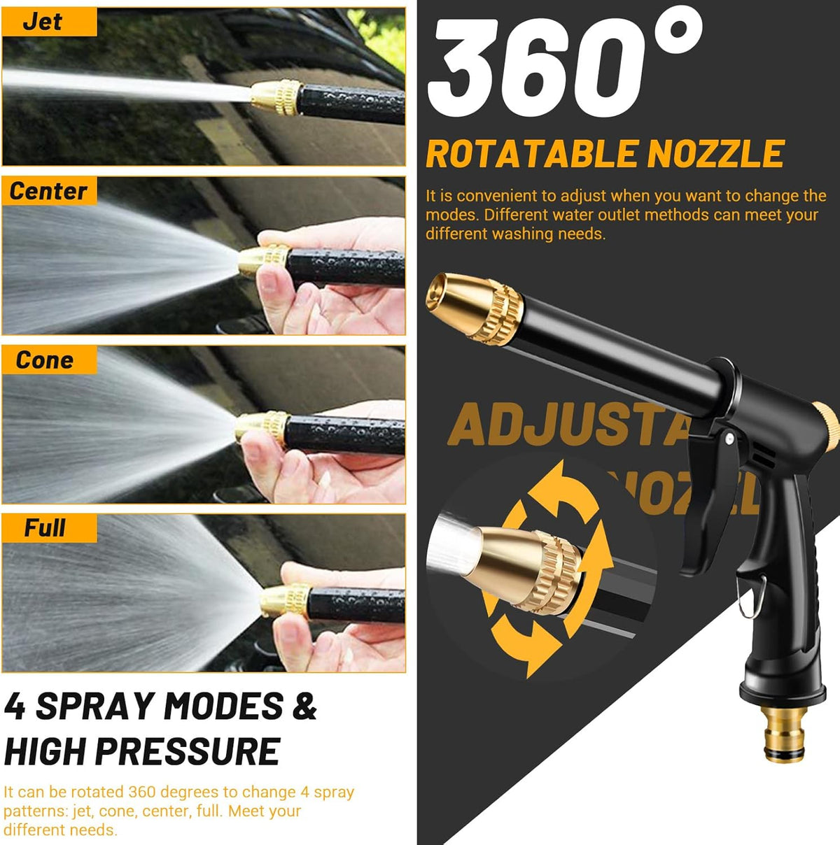 🔥Hot Sales 49% OFF💦High Pressure Garden Hose Nozzle Spray Gun with Brass Adjustable Nozzle