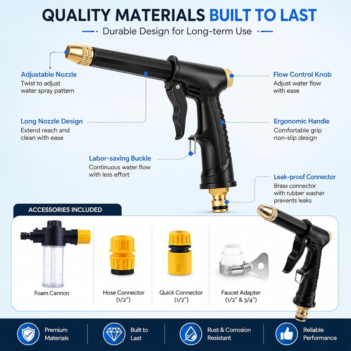 🔥Hot Sales 49% OFF💦High Pressure Garden Hose Nozzle Spray Gun with Brass Adjustable Nozzle