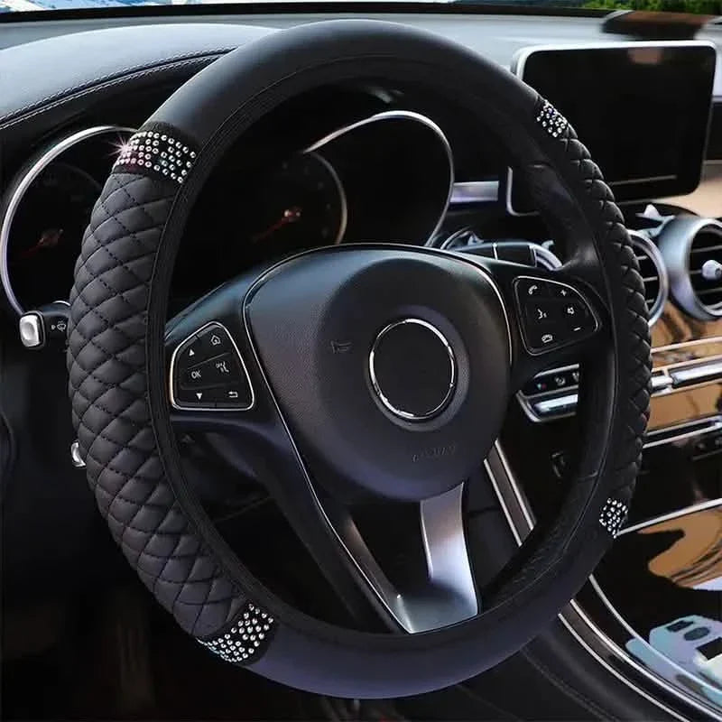 Bling Leather Steering Wheel Cover — Non-Slip, All-Season