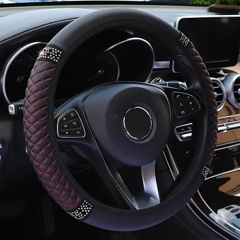 Bling Leather Steering Wheel Cover — Non-Slip, All-Season
