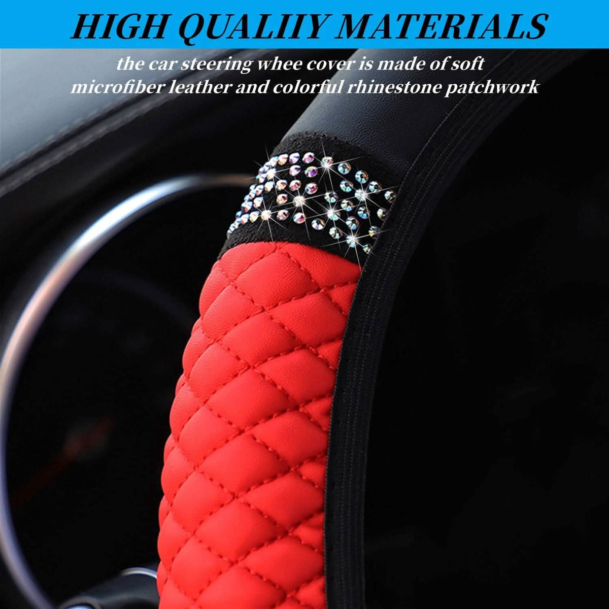 Bling Leather Steering Wheel Cover — Non-Slip, All-Season