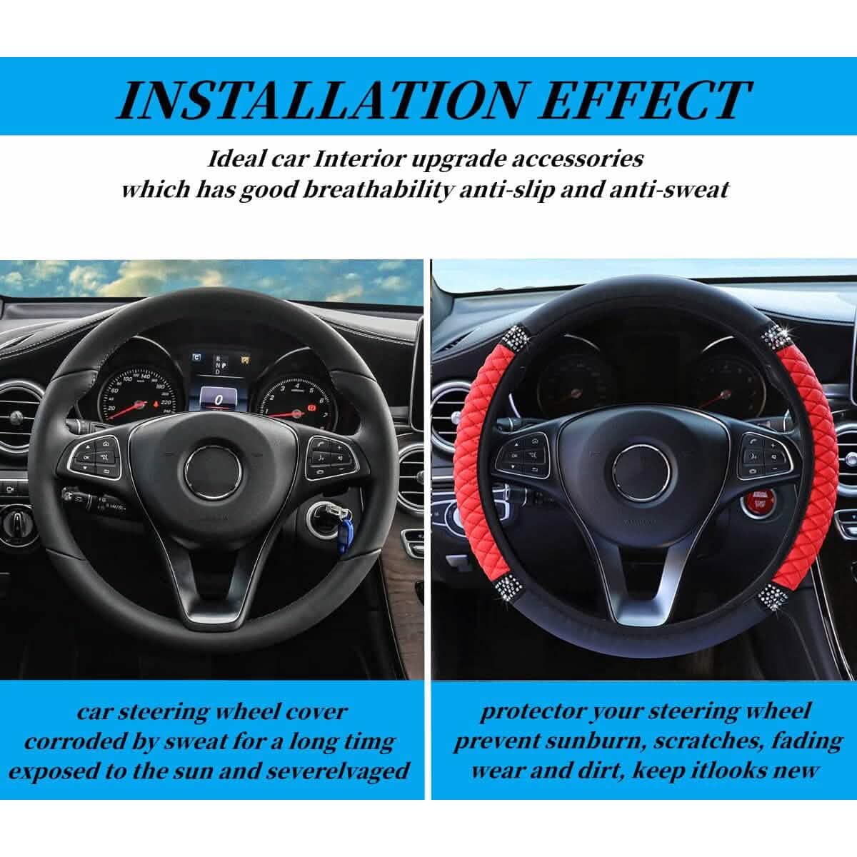 Bling Leather Steering Wheel Cover — Non-Slip, All-Season
