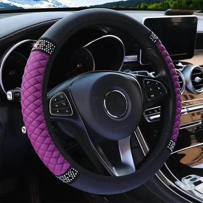 Bling Leather Steering Wheel Cover — Non-Slip, All-Season