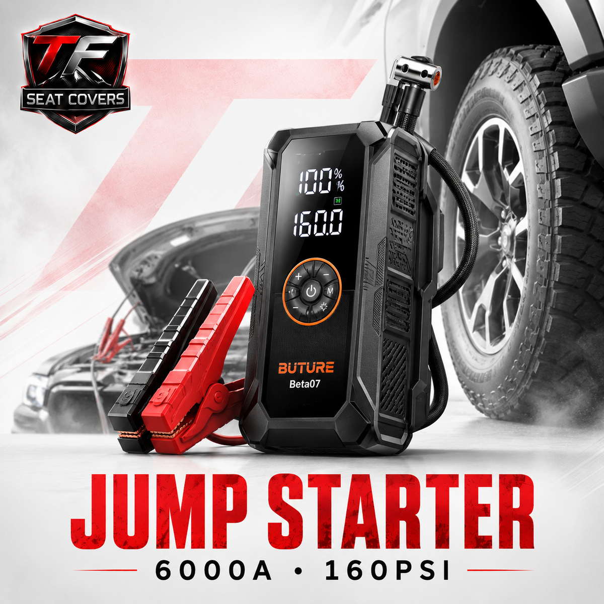 【Top-Rated】Buture Beta07 Car Jump Starter 6000A丨160PSI Smart Inflating, PD45W Fast Charge - 6000a 160psi
