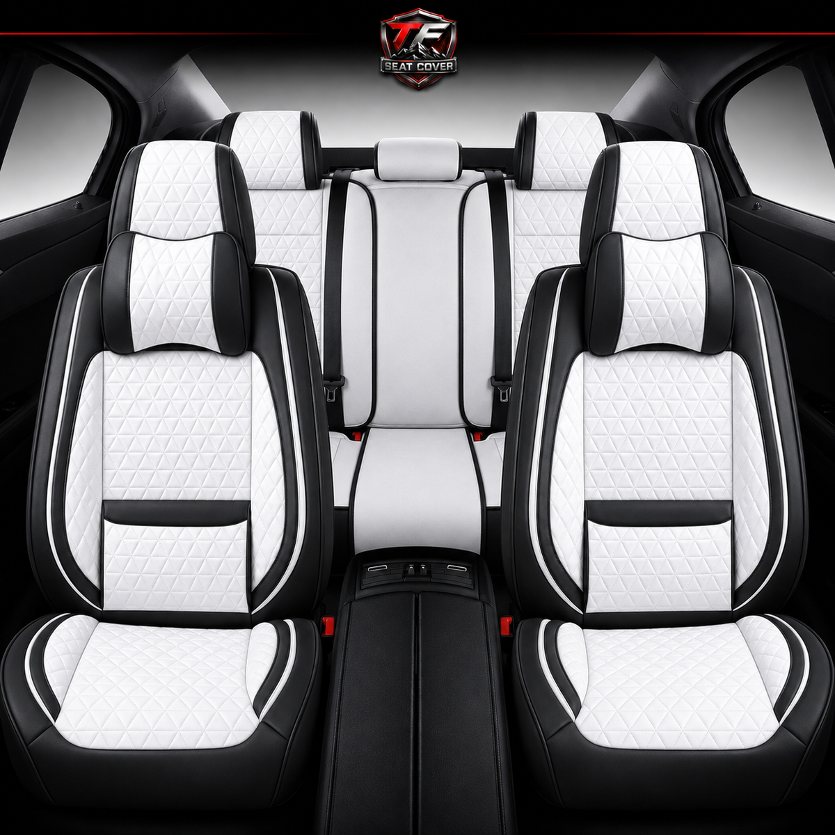 Premium Nappa Leather Seat Covers | Custom Fit for Cars, SUVs & Trucks - Black & White / Front & Rear Seats variant image 20260723-r4