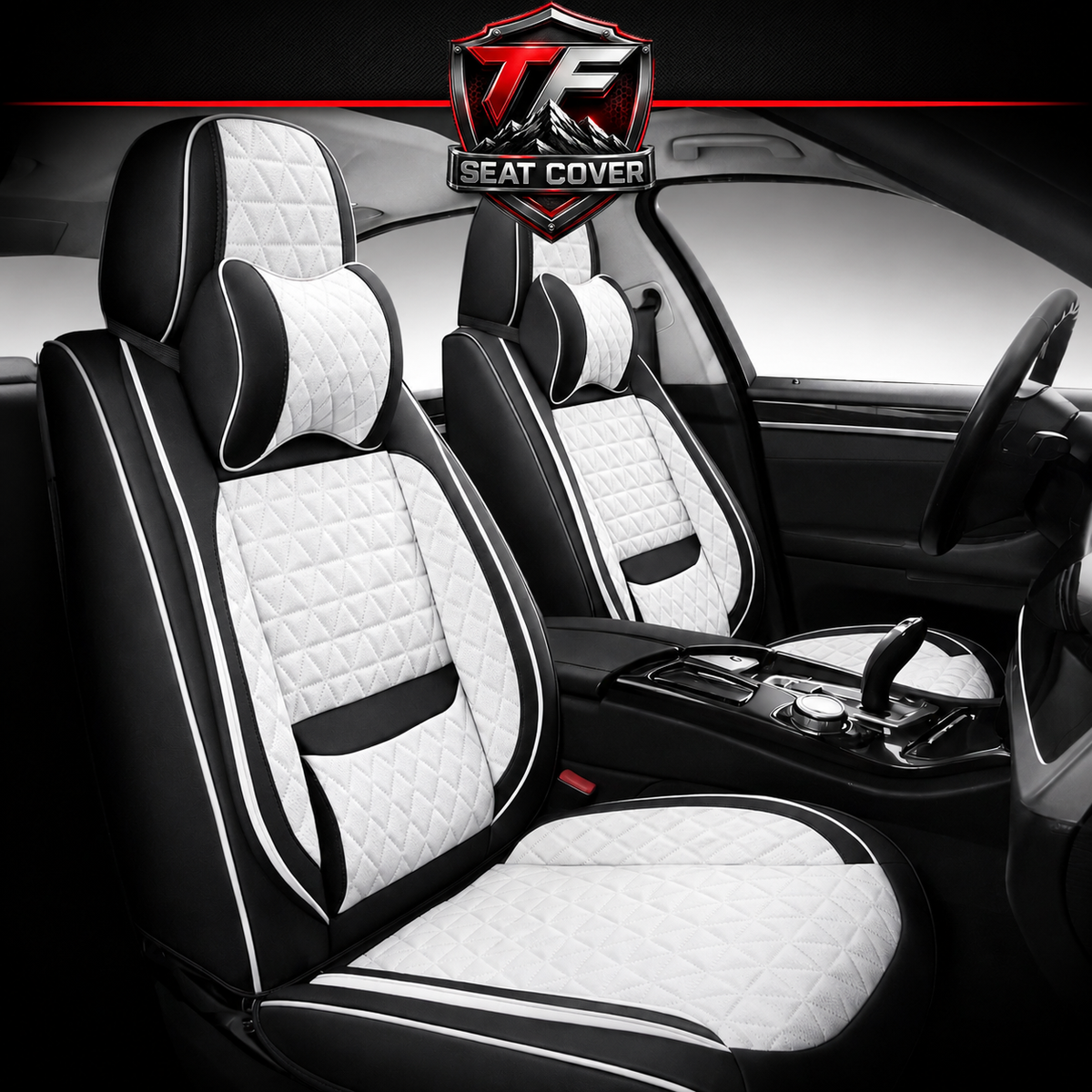 Premium Nappa Leather Seat Covers | Custom Fit for Cars, SUVs & Trucks - Black & White / Front Seats Only variant image 20260723-r4