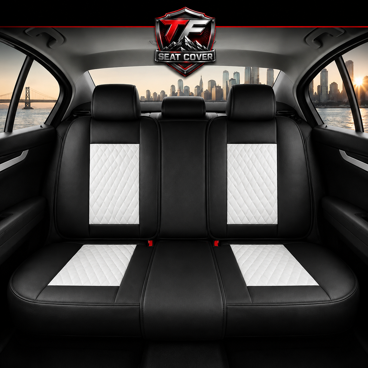 Premium Nappa Leather Seat Covers | Custom Fit for Cars, SUVs & Trucks - Black & White / Rear Seats Only variant image 20260723-r5