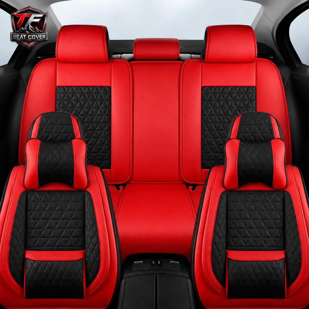 Premium Nappa Leather Seat Covers | Custom Fit for Cars, SUVs & Trucks - Black With Red Trim / Front & Rear Seats variant image 20260724-r1