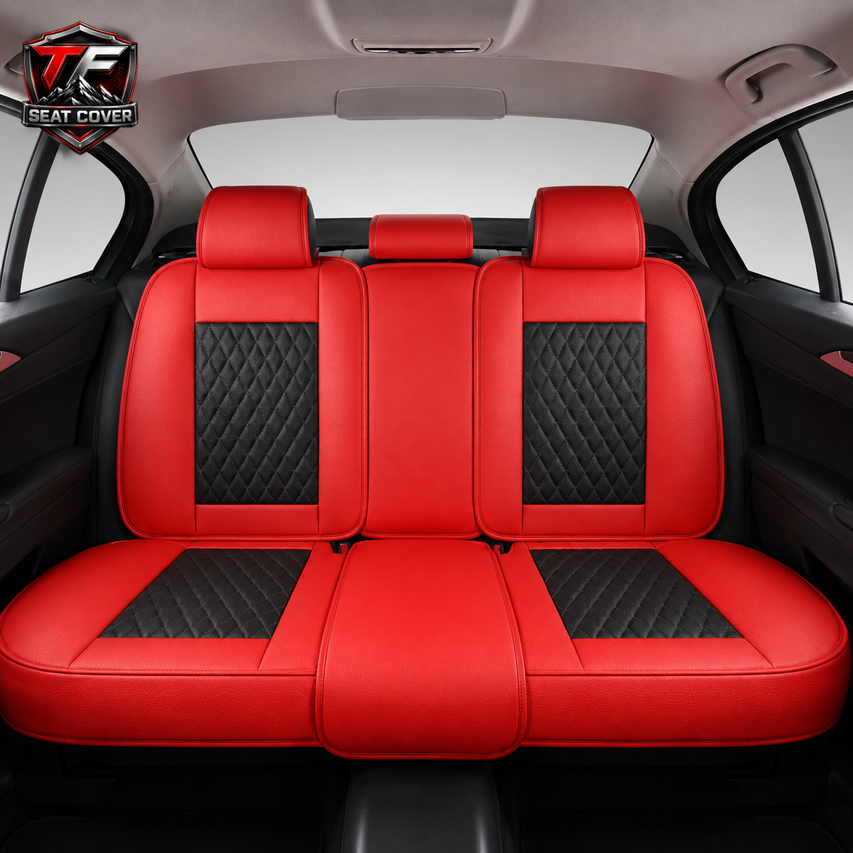 Premium Nappa Leather Seat Covers | Custom Fit for Cars, SUVs & Trucks - Black With Red Trim / Rear Seats Only variant image 20260724-r1