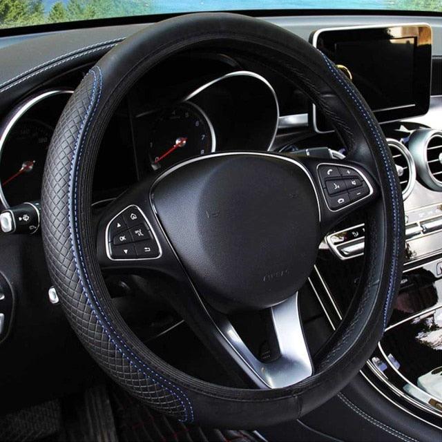 Microfiber Leather Steering Wheel Cover — Embossed, Breathable & Anti-Slip