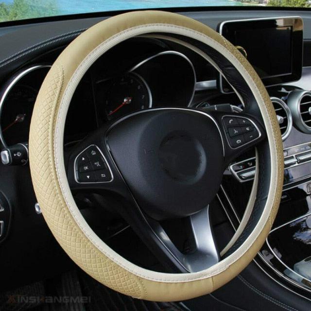 Microfiber Leather Steering Wheel Cover — Embossed, Breathable & Anti-Slip
