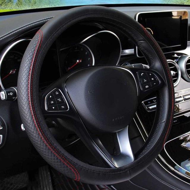 Microfiber Leather Steering Wheel Cover — Embossed, Breathable & Anti-Slip