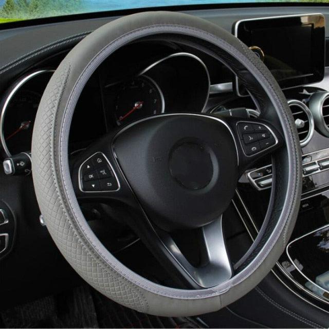 Microfiber Leather Steering Wheel Cover — Embossed, Breathable & Anti-Slip