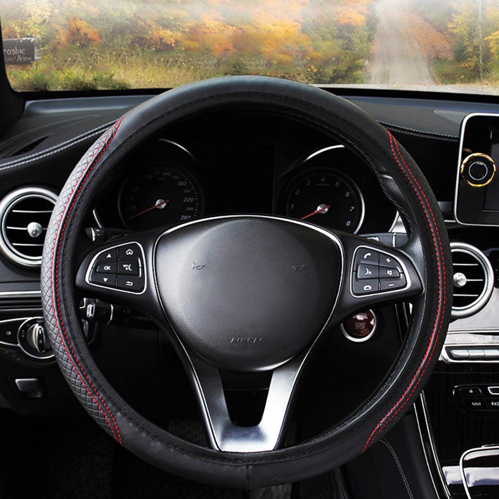 Microfiber Leather Steering Wheel Cover — Embossed, Breathable & Anti-Slip