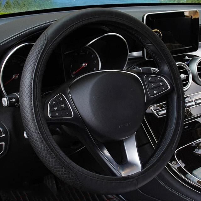 Microfiber Leather Steering Wheel Cover — Embossed, Breathable & Anti-Slip