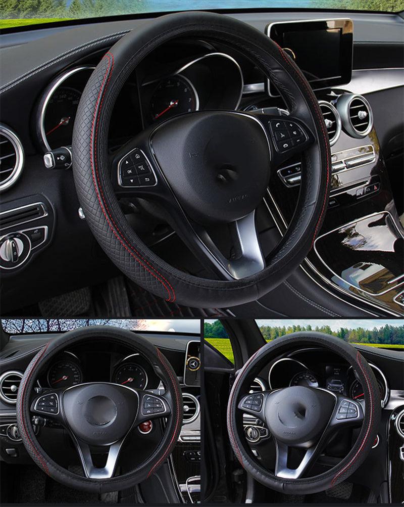 Microfiber Leather Steering Wheel Cover — Embossed, Breathable & Anti-Slip